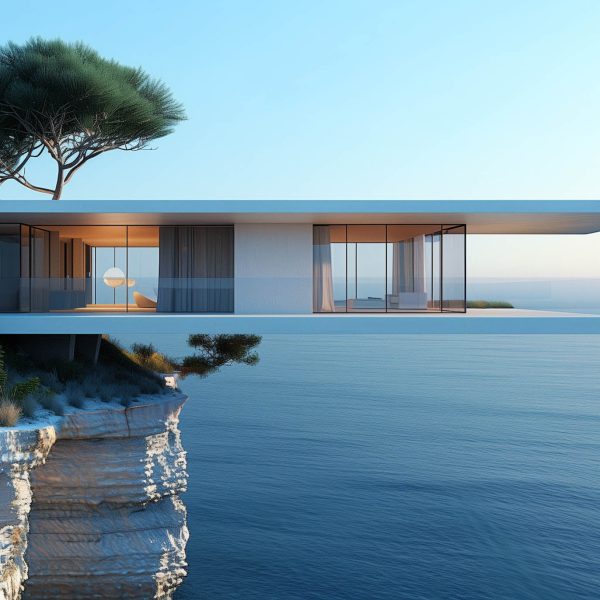 Modern Cliffside House at Dawn_Dusk